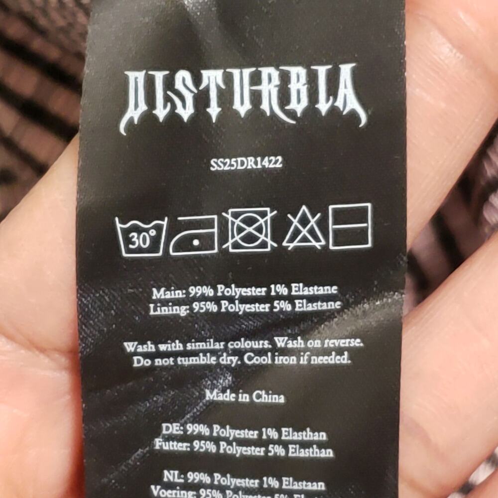 Disturbia Midora Crinkle Check Plaid Mini Skater Dress Pink Black Sz 2US Goth - Picture 8 of 11